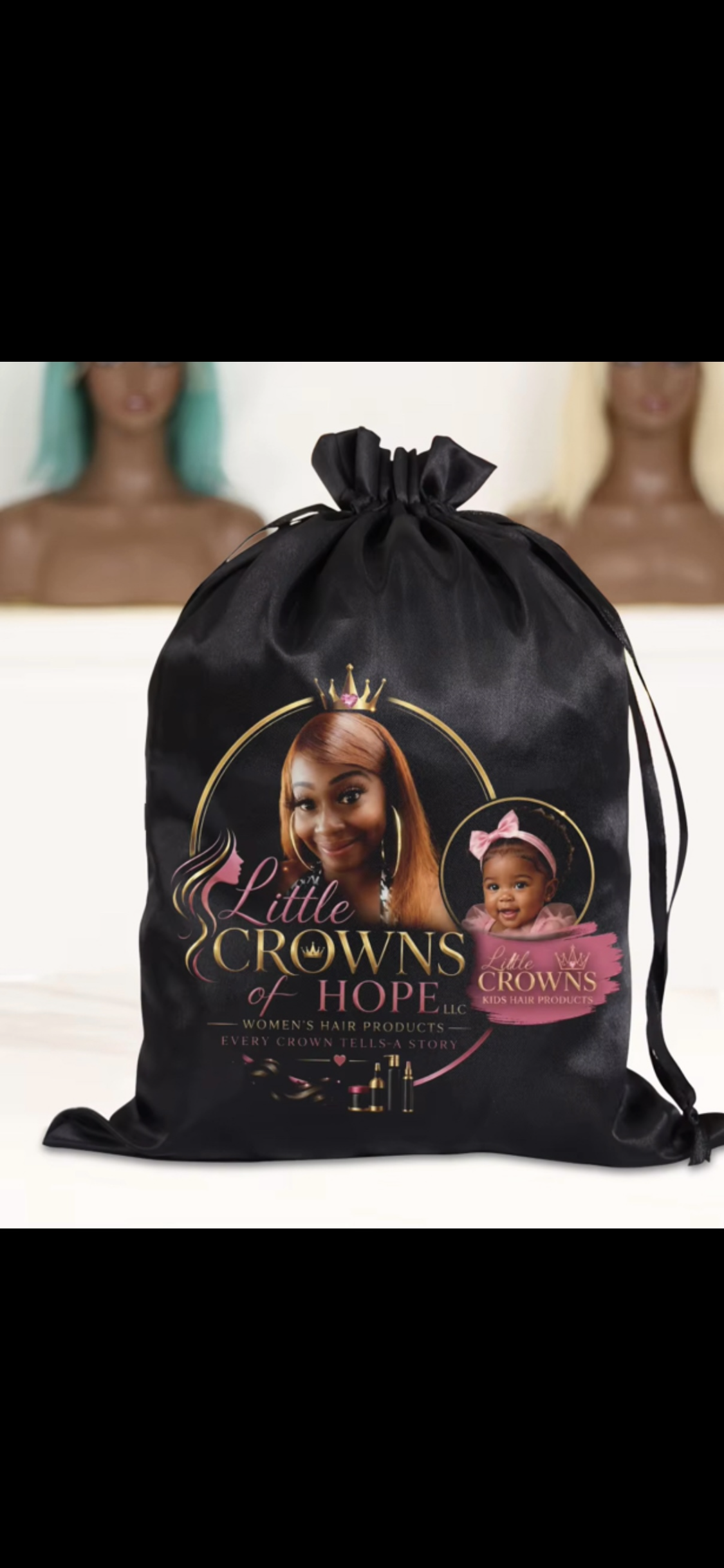 Little Crowns of Hope Luxury Satin Wig Bag